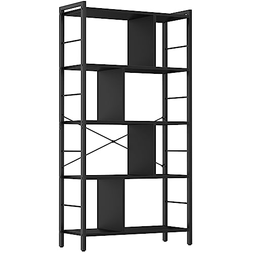 armocity Black Bookshelf, 5 Tier Tall