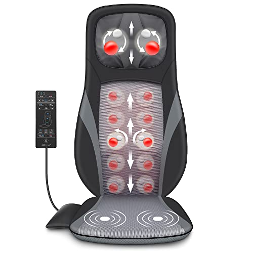 SNAILAX Shiatsu Back Massager with Heat -Deep Kneading Massage Chair Pad with Adjustable Intensity, Shiatsu Chair Massager to Relax Full Body Muscle