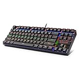 Redragon K552-R KUMARA LED Rainbow Backlit Mechanical Gaming Keyboard Small Mechanical Gamers Keyboard 87 Key Metal Computer USB Gaming Keyboard for PC Quiet Cherry MX Blue Equivalent (Black)